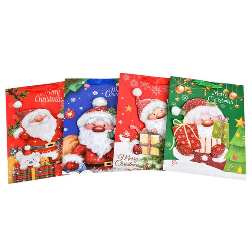 Lot Of 15-3/4"x12" Christmas Paper Gift Bag Santa Asst Design