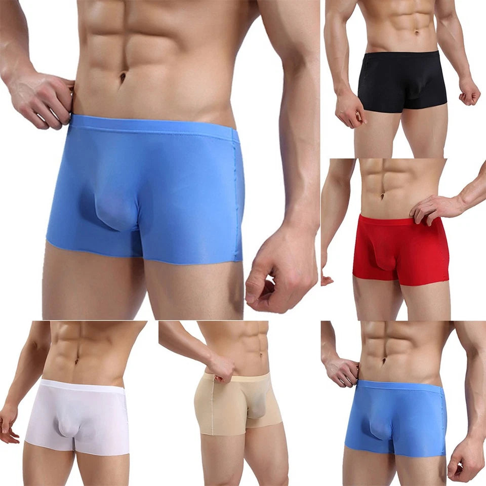 Mens Pouch Boxers Briefs Seamless Ultra-thin Sheer See-through