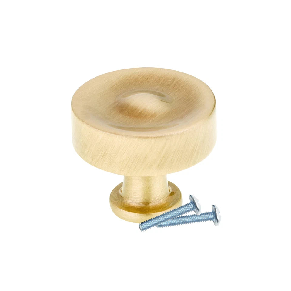 Traditional Round Metal Satin Brass Kitchen Cabinet Drawer Knob