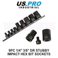 Us Pro Industrial 1/4" 3/8" Dr Stubby Impact Hex Allen Key Bit