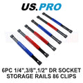Us Pro Tools 1/4", 3/8", 1/2" Drive Socket Storage Rails 86 Clips 3461