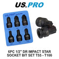 Us Pro 1/2" Dr Impact Star Torx Bit Socket Set T55 T60 T70 T80 T90