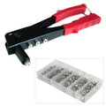 Heavy Duty Hand Riveter Pop Rivet Gun + 4 Nozzle Heads And 360