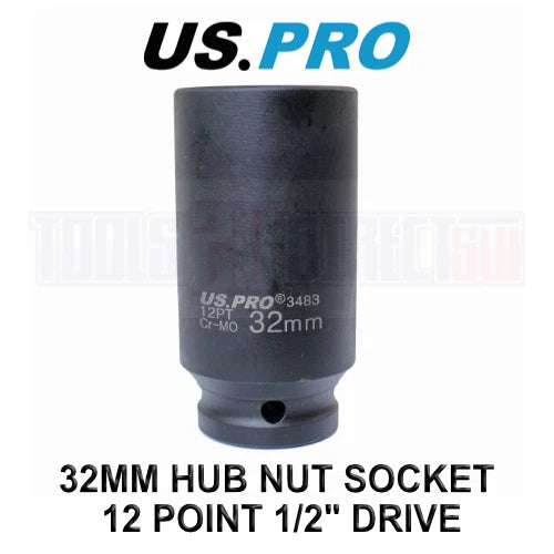 Us Pro Tools 32mm 1/2" Dr 12 Point Deep Hub Nut Socket, Gearbox Etc