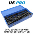 Us Pro Tools Socket Set With Ratchet Set 3/4" & 1" Dr 21 - 65mm 3735
