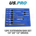 Us Pro Tools Socket Extension Bar Set 1/4" 3/8" 1/2" Dr In Foam Tray