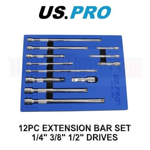 Us Pro Tools Socket Extension Bar Set 1/4" 3/8" 1/2" Dr In Foam Tray
