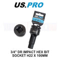Us Pro Tools H22 X 100mm 3/4" Dr Impact Hex Bit Socket 3994
