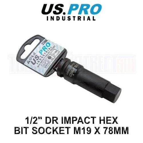 Us Pro Industrial 1/2" Dr Hex / Allen Impact Bit Socket M19 X 78mm