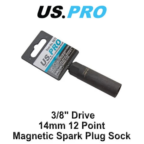 Us Pro 3/8" Drive 14mm 12 Point Thin Wall Magnetic Spark Plug Socket