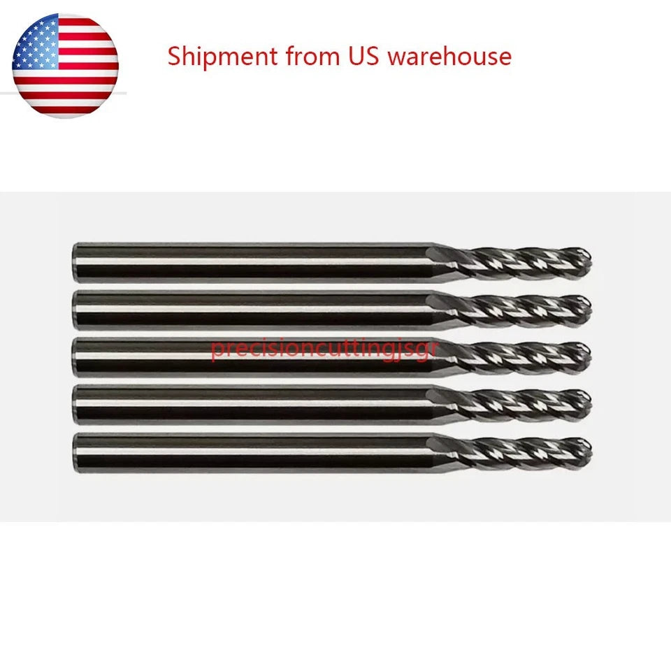 5 Pack 1/32" Solid Carbide End Mills – 2 Flute Ball Nose Center