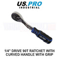Us Pro Industrial 1/4" Drive 90t Ratchet With Curved Handle With Grip
