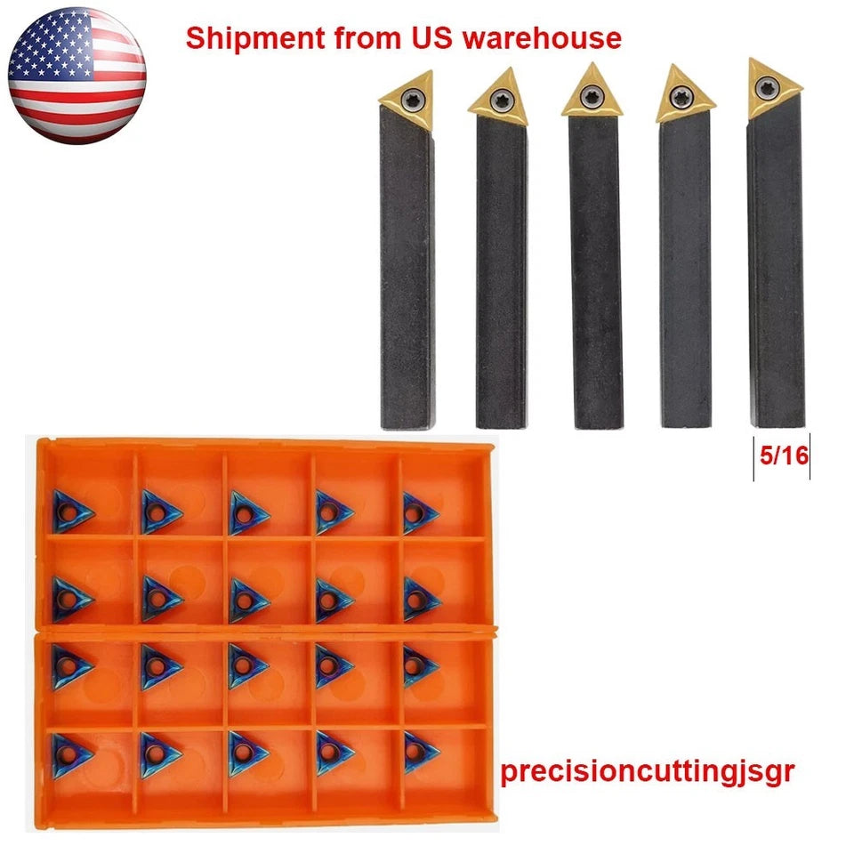 5 Pc5/16" Lathe Indexable Carbide Insert + Turning Tooling Bit Holder