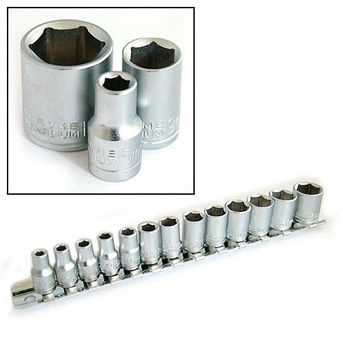 13 Pce Chrome Vanadium 1/4" Dr Metric Socket Set Size 4mm - 14mm Cw