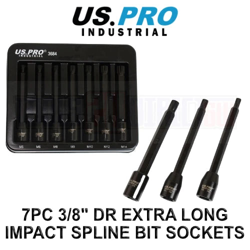 Us Pro Industrial 3/8" Dr Extra Long Impact Spline Bit Socket Set M5