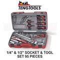 Teng Tools 1/4" & 1/2" Socket, Ratchet, Spanner, Screwdriver Set Tm095