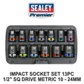 Sealey Premier 1/2" Sq Drive Impact Socket Set Metric 10 - 24mm