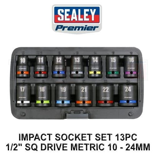 Sealey Premier 1/2" Sq Drive Impact Socket Set Metric 10 - 24mm
