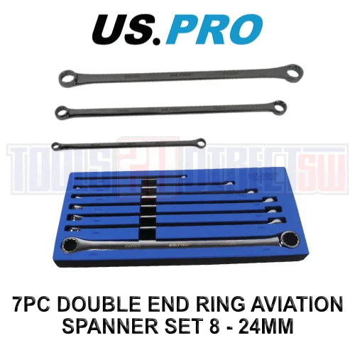 Us Pro Aviation Double Ended Ring Extra Long Spanner Set 8 - 24mm 3222
