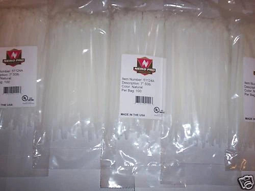 500 White 7" Nylon Wire Cable Zip Ties Made In Usa