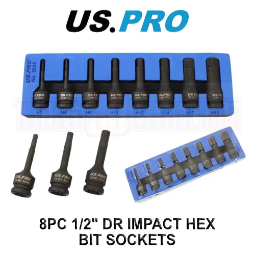 Us Pro Tools 1/2" Drive Impact Hex Bit Socket Set H5 - H19 Eva Foam