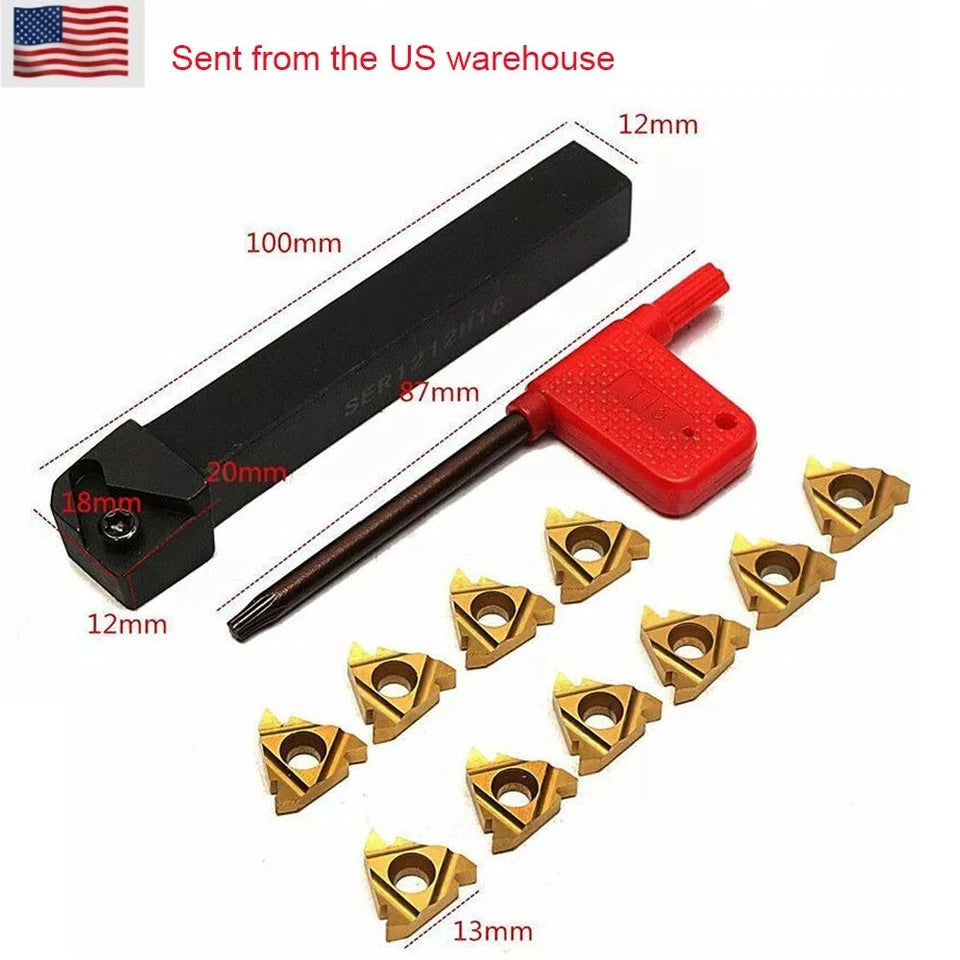 Ser1212h16 Lathe Turning Tool Holder+10p 16er Ag60 Threading Carbide