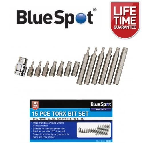 Bluespot Torx Bit Set T20 - T55 With 1/2" Dr Adaptor 01511