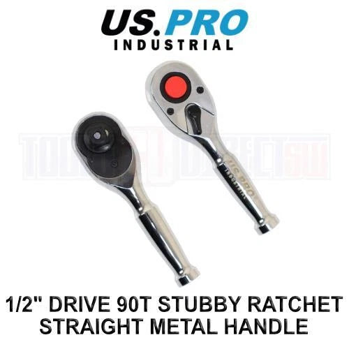Us Pro Industrial 1/2" Drive 90t Stubby Ratchet With Straight Metal