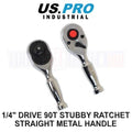 Us Pro Industrial 1/4" Drive 90t Stubby Ratchet With Straight Metal