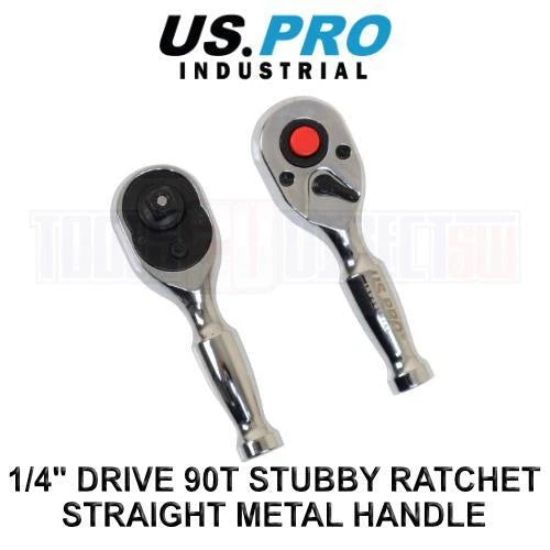 Us Pro Industrial 1/4" Drive 90t Stubby Ratchet With Straight Metal