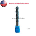 4 Flute 1/2" X 1-1/4" X 3" Long Ball Nose Solid Carbide End Mill -