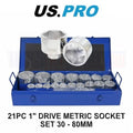 Us Pro Tools 1" Drive 6 Point Metric Socket Set 30 - 80mm 3689