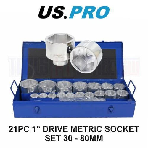 Us Pro Tools 1" Drive 6 Point Metric Socket Set 30 - 80mm 3689