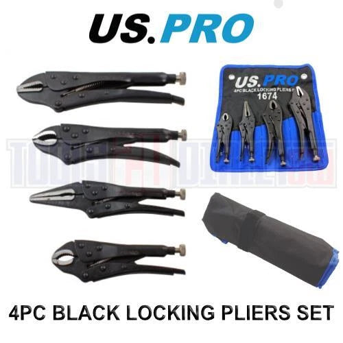 Us Pro Black Locking Pliers Set 5" 6.5" 7" & 10" - Mole Vice Clamp