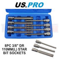 Us Pro Tools 3/8" Dr. 110mm Long Torx Bit Socket Set T25 To T60 3303