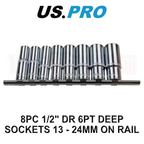 Us Pro Tools 1/2'' Dr 6pt Metric Deep Sockets 13-24mm Socket 3241