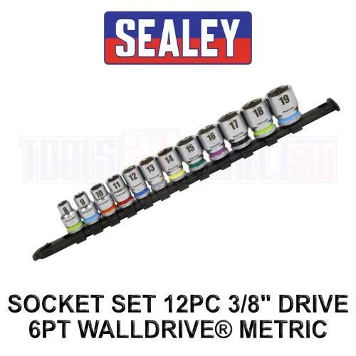 Sealey 3/8" Sq Drive Socket Set 6pt Walldrive® Metric 8 - 19mm -