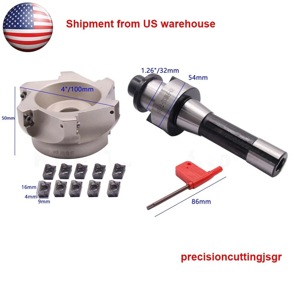 R8 Fmb32 Arbor 400r-100-32-6t Face End Mill Shell Cutter + Apmt1604
