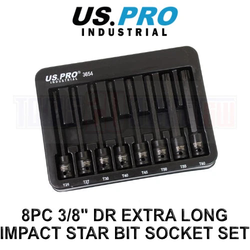 Us Pro Industrial 3/8" Dr Extra Long Impact Star Torx Bit Socket Set
