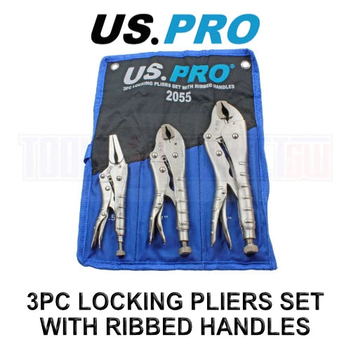 Us Pro Tools Locking Pliers Set With Ribbed Handles 6", 7", 10" Mole