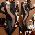 Female Sexy Slim See Through Dress Bodycon Round Neck Long Sleeve