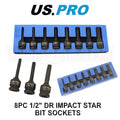 Us Pro Tools 1/2" Drive Star Bit Impact Socket Set T30 - T80 Eva Foam